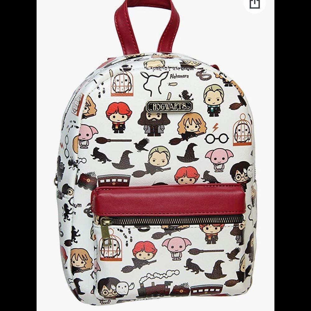 Harry Potter Allover Chibi Character Pattern Faux Leather Tote Bag Mini Backpack